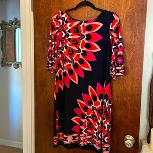 Sandra Darren Abstract Floral 3/4 Sleeve Shift Dress - Size 10
